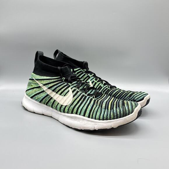 Nike Shoes Men 13 Black Green White Free Flyknit Chukka Mid Top Running Sneakers - Picture 2 of 11